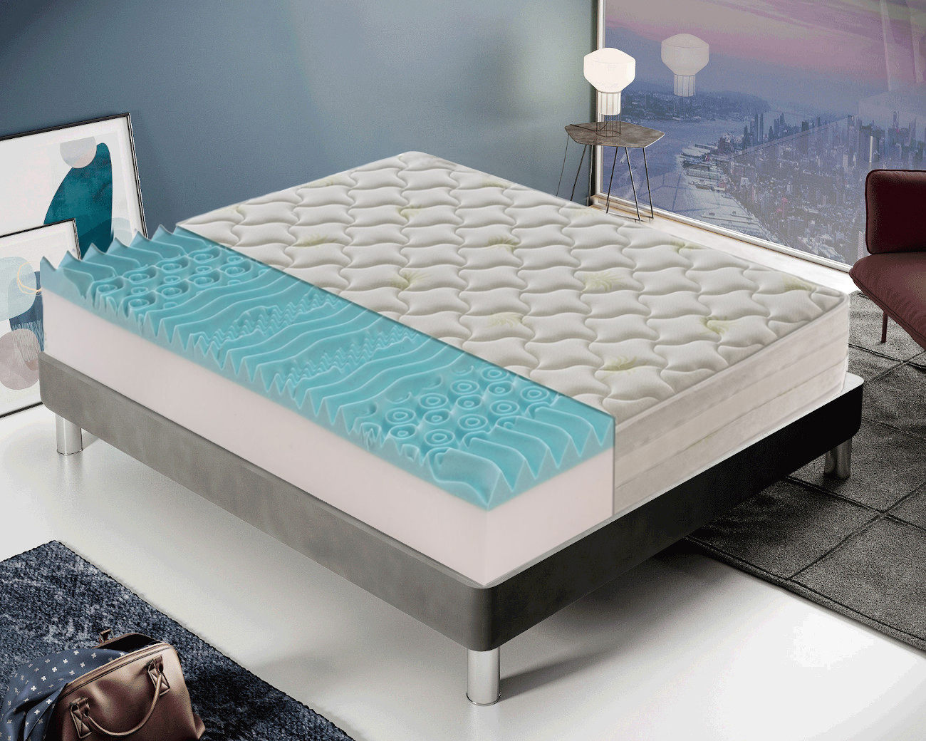 Materasso Matrimoniale 160x190 in Memory Foam 9 Zone differenziate - alto 25 cm - Rivestimento all'aloe